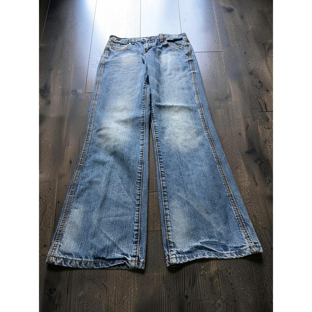 Wrangler Retro Relaxed Bootcut Jeans Mens 32x34 Blue Denim Faded Western Cowboy